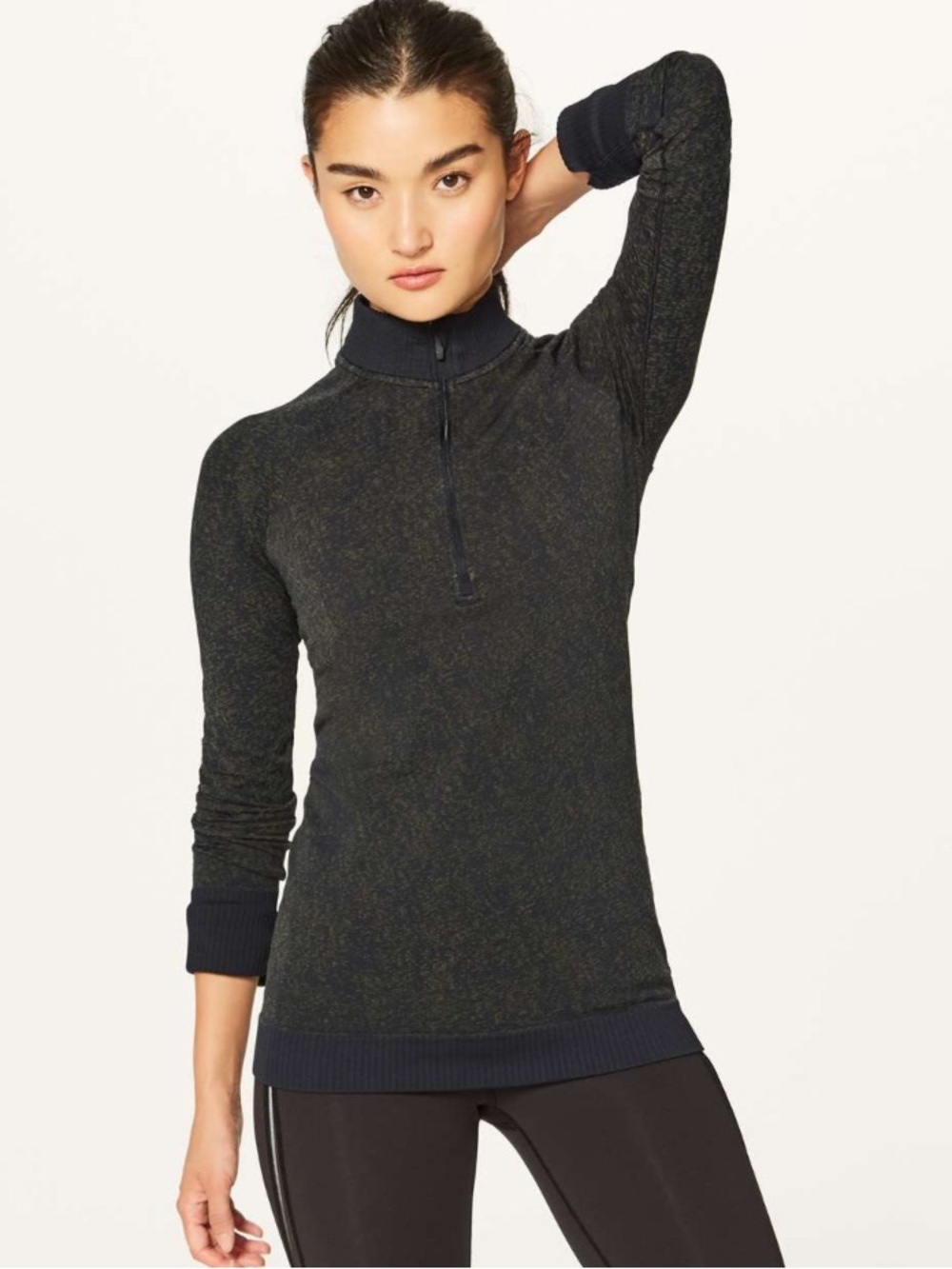 535 Lululemon Women’s Black Space Dye 1/2 Zip Pullover Thumbholes Athletic Small